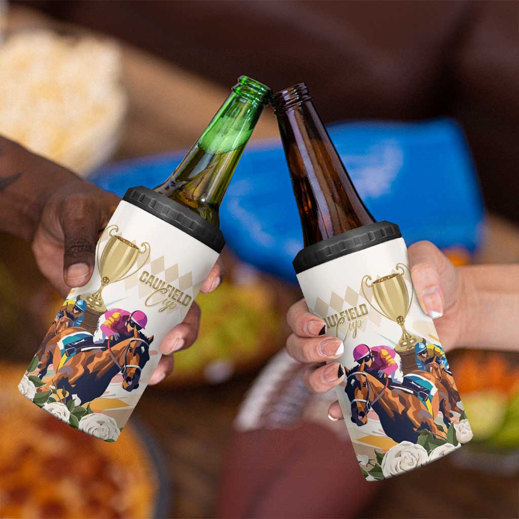 Australia Cup Caulfield Horse Racing 4 in 1 Can Cooler Tumbler Champion Trophy Mix White Roses - Wonder Print Shop