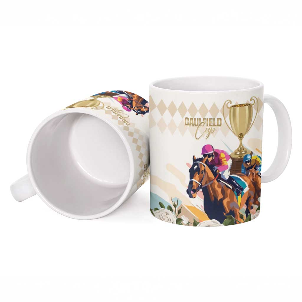 Australia Cup Caulfield Horse Racing Ceramic Mug Champion Trophy Mix White Roses - Wonder Print Shop