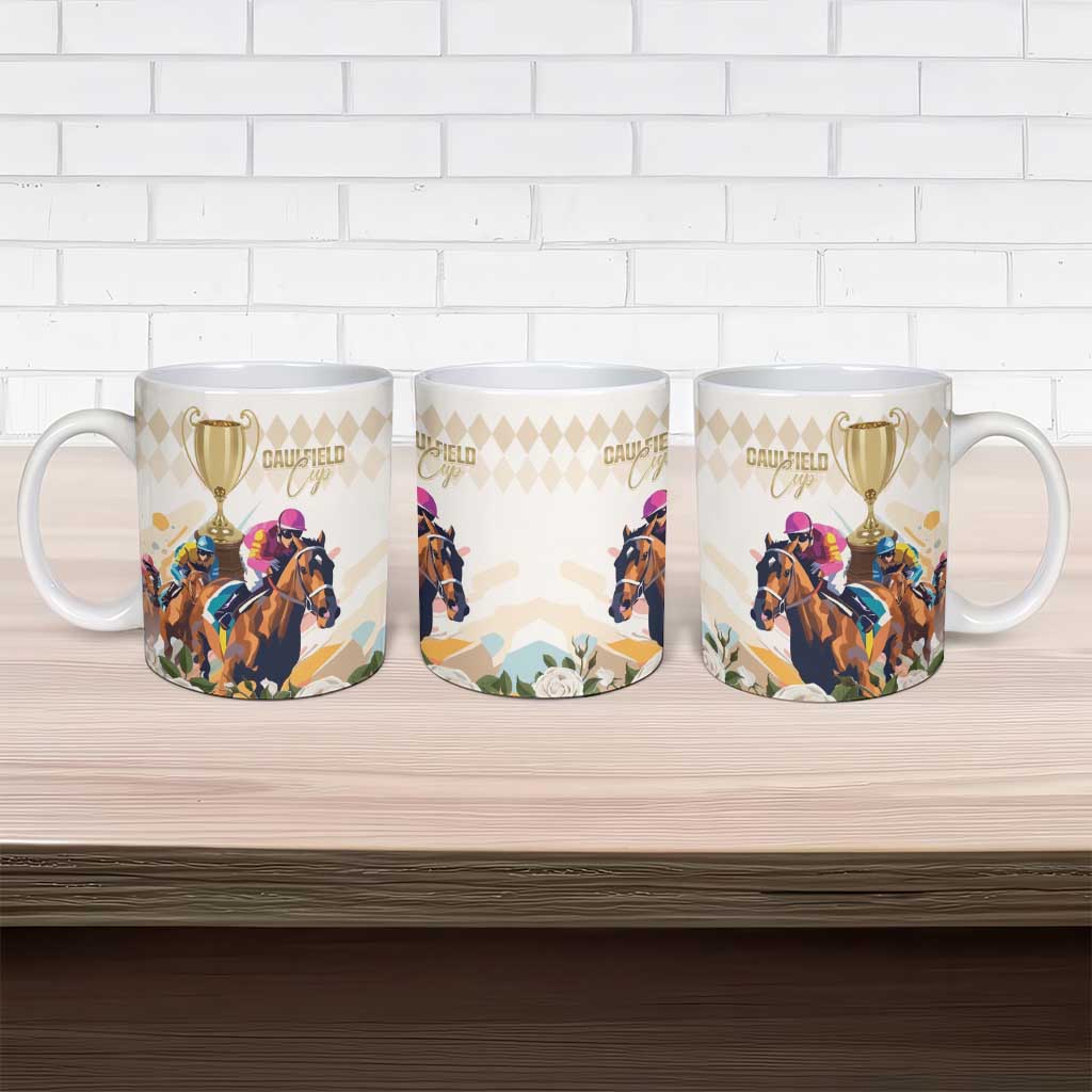 Australia Cup Caulfield Horse Racing Ceramic Mug Champion Trophy Mix White Roses - Wonder Print Shop