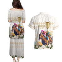 Australia Cup Caulfield Horse Racing Couples Matching Puletasi and Hawaiian Shirt Champion Trophy Mix White Roses - Wonder Print Shop