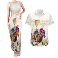 Australia Cup Caulfield Horse Racing Couples Matching Tank Maxi Dress and Hawaiian Shirt Champion Trophy Mix White Roses - Wonder Print Shop