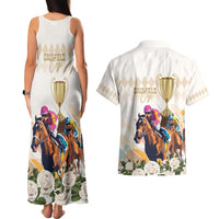 Australia Cup Caulfield Horse Racing Couples Matching Tank Maxi Dress and Hawaiian Shirt Champion Trophy Mix White Roses - Wonder Print Shop