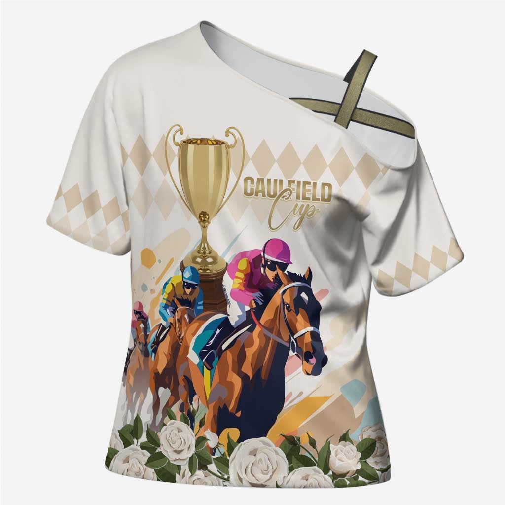 Australia Cup Caulfield Horse Racing Cross Shoulder Shirt Champion Trophy Mix White Roses - Wonder Print Shop