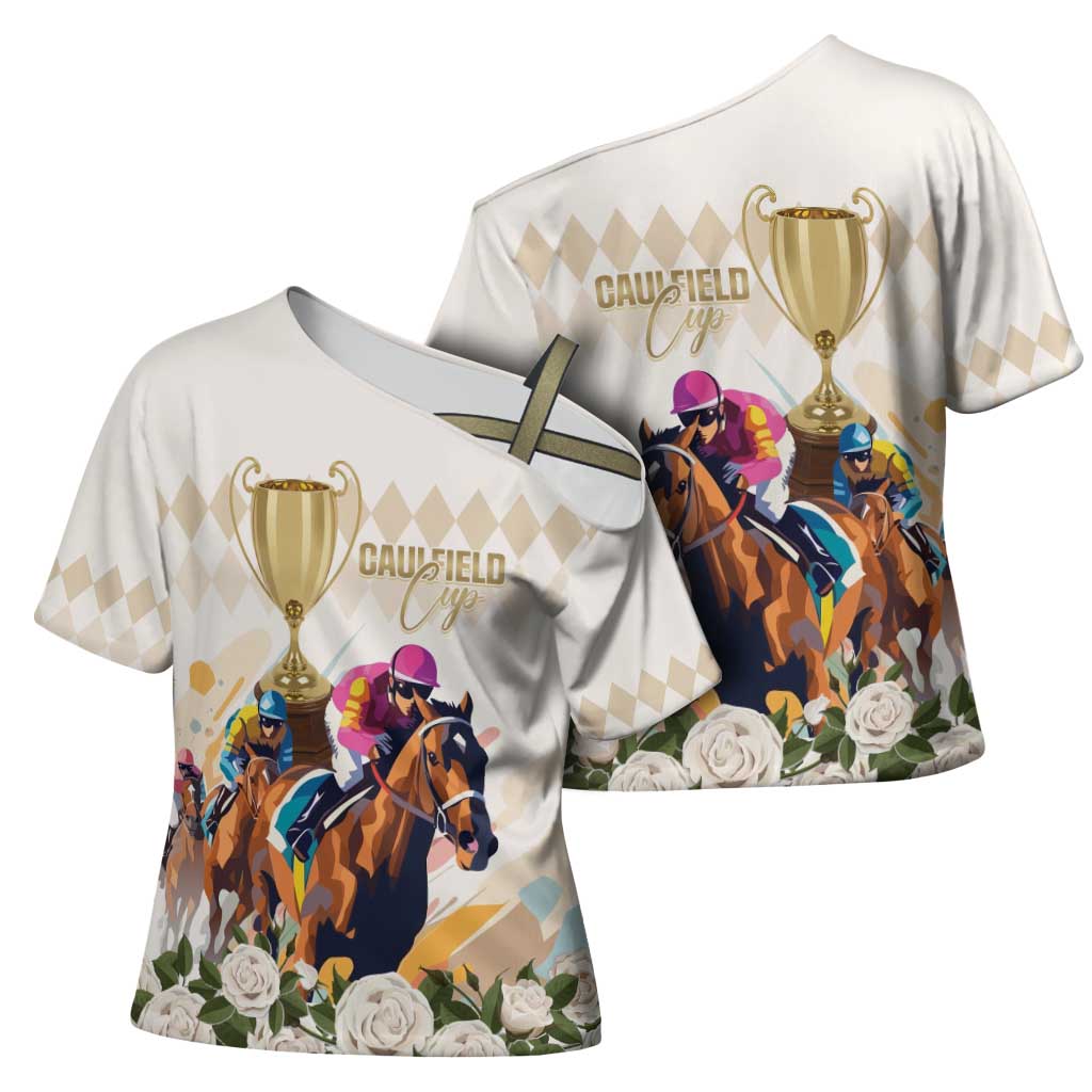 Australia Cup Caulfield Horse Racing Cross Shoulder Shirt Champion Trophy Mix White Roses - Wonder Print Shop