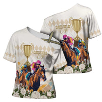 Australia Cup Caulfield Horse Racing Cross Shoulder Shirt Champion Trophy Mix White Roses - Wonder Print Shop