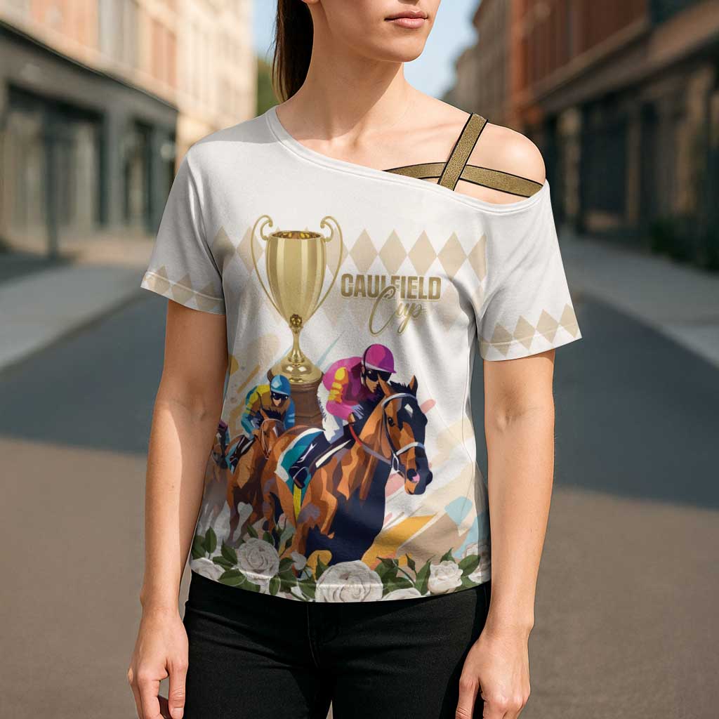 Australia Cup Caulfield Horse Racing Cross Shoulder Shirt Champion Trophy Mix White Roses - Wonder Print Shop
