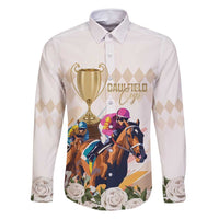 Australia Cup Caulfield Horse Racing Family Matching Long Sleeve Bodycon Dress and Hawaiian Shirt Champion Trophy Mix White Roses - Wonder Print Shop