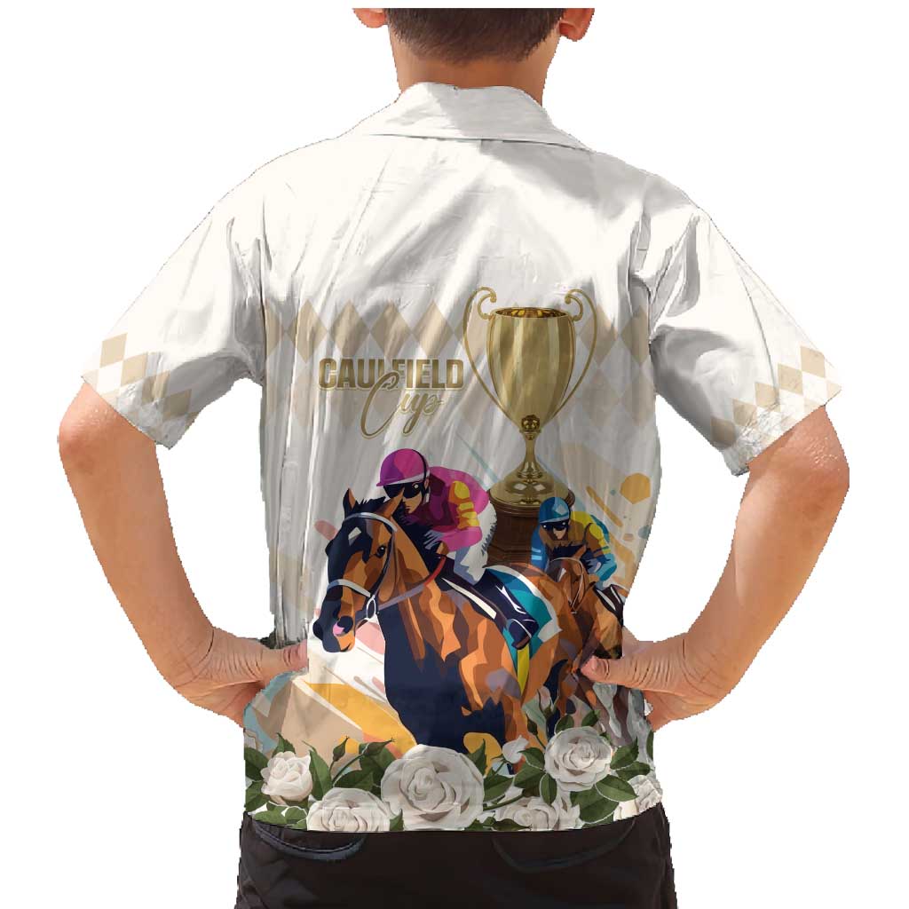 Australia Cup Caulfield Horse Racing Family Matching Mermaid Dress and Hawaiian Shirt Champion Trophy Mix White Roses - Wonder Print Shop