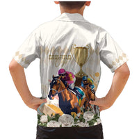 Australia Cup Caulfield Horse Racing Family Matching Mermaid Dress and Hawaiian Shirt Champion Trophy Mix White Roses - Wonder Print Shop