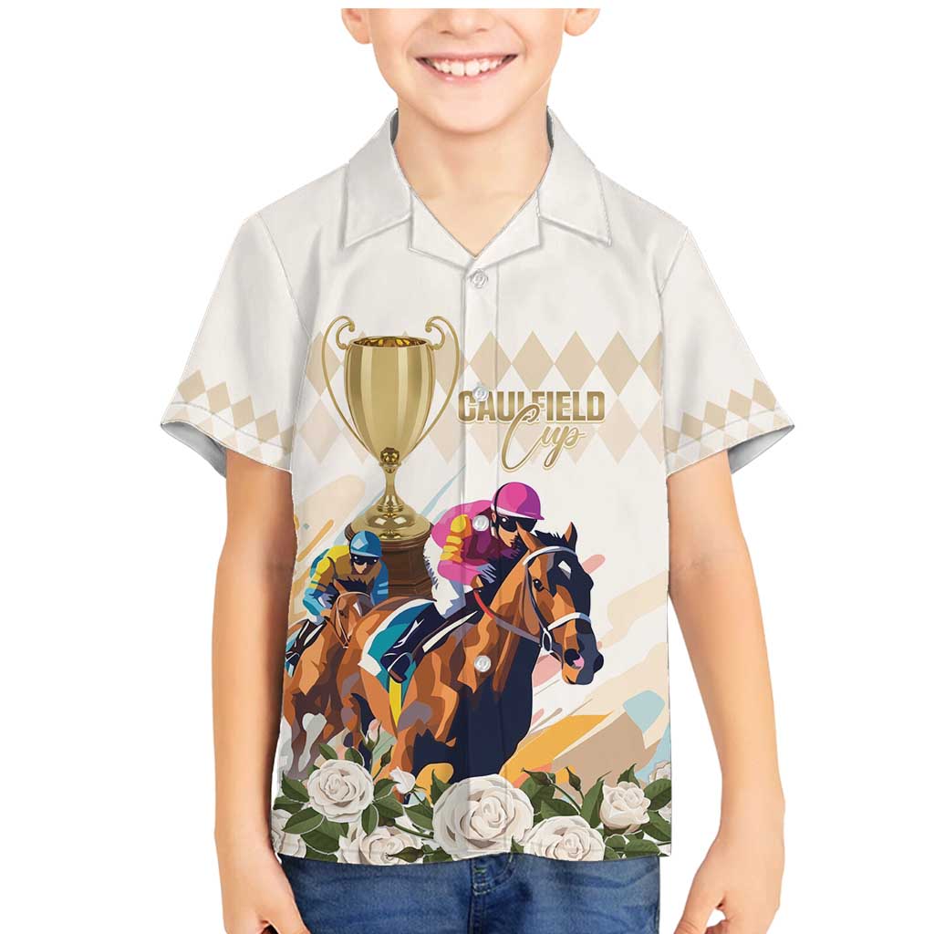 Australia Cup Caulfield Horse Racing Family Matching Mermaid Dress and Hawaiian Shirt Champion Trophy Mix White Roses - Wonder Print Shop