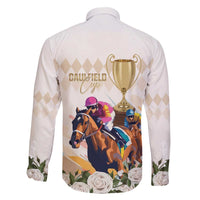 Australia Cup Caulfield Horse Racing Family Matching Off The Shoulder Long Sleeve Dress and Hawaiian Shirt Champion Trophy Mix White Roses - Wonder Print Shop