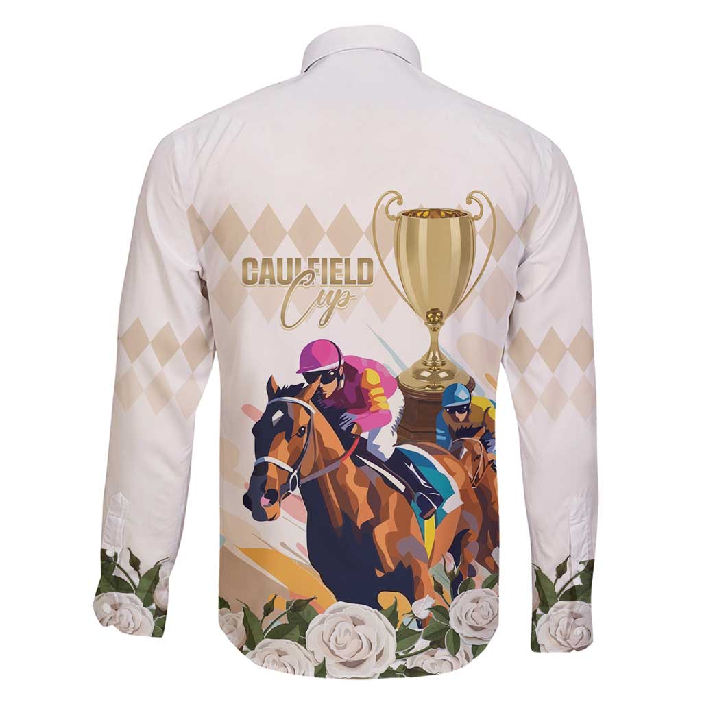 Australia Cup Caulfield Horse Racing Family Matching Off Shoulder Short Dress and Hawaiian Shirt Champion Trophy Mix White Roses - Wonder Print Shop