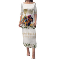 Australia Cup Caulfield Horse Racing Family Matching Puletasi and Hawaiian Shirt Champion Trophy Mix White Roses - Wonder Print Shop