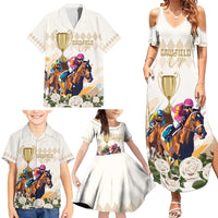 Australia Cup Caulfield Horse Racing Family Matching Summer Maxi Dress and Hawaiian Shirt Champion Trophy Mix White Roses - Wonder Print Shop