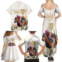 Australia Cup Caulfield Horse Racing Family Matching Summer Maxi Dress and Hawaiian Shirt Champion Trophy Mix White Roses - Wonder Print Shop