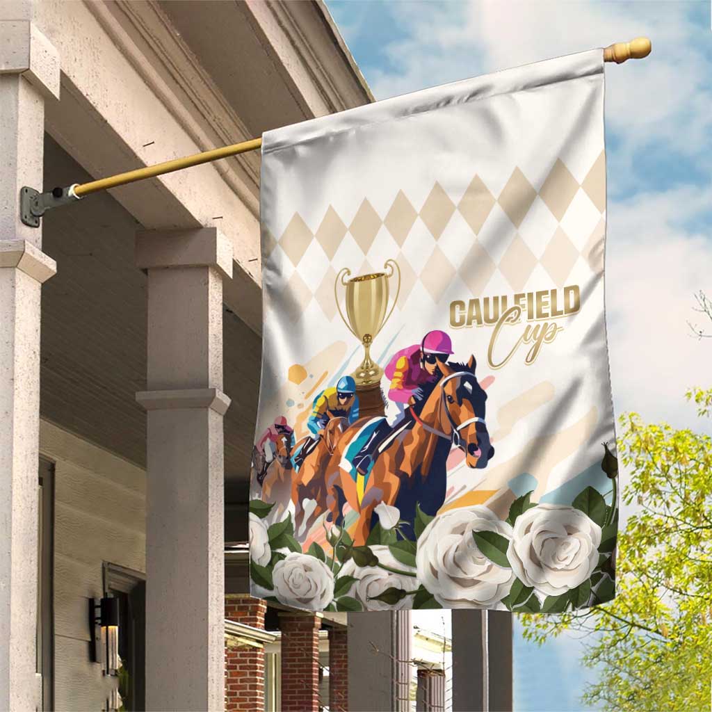 Australia Cup Caulfield Horse Racing Garden Flag Champion Trophy Mix White Roses - Wonder Print Shop