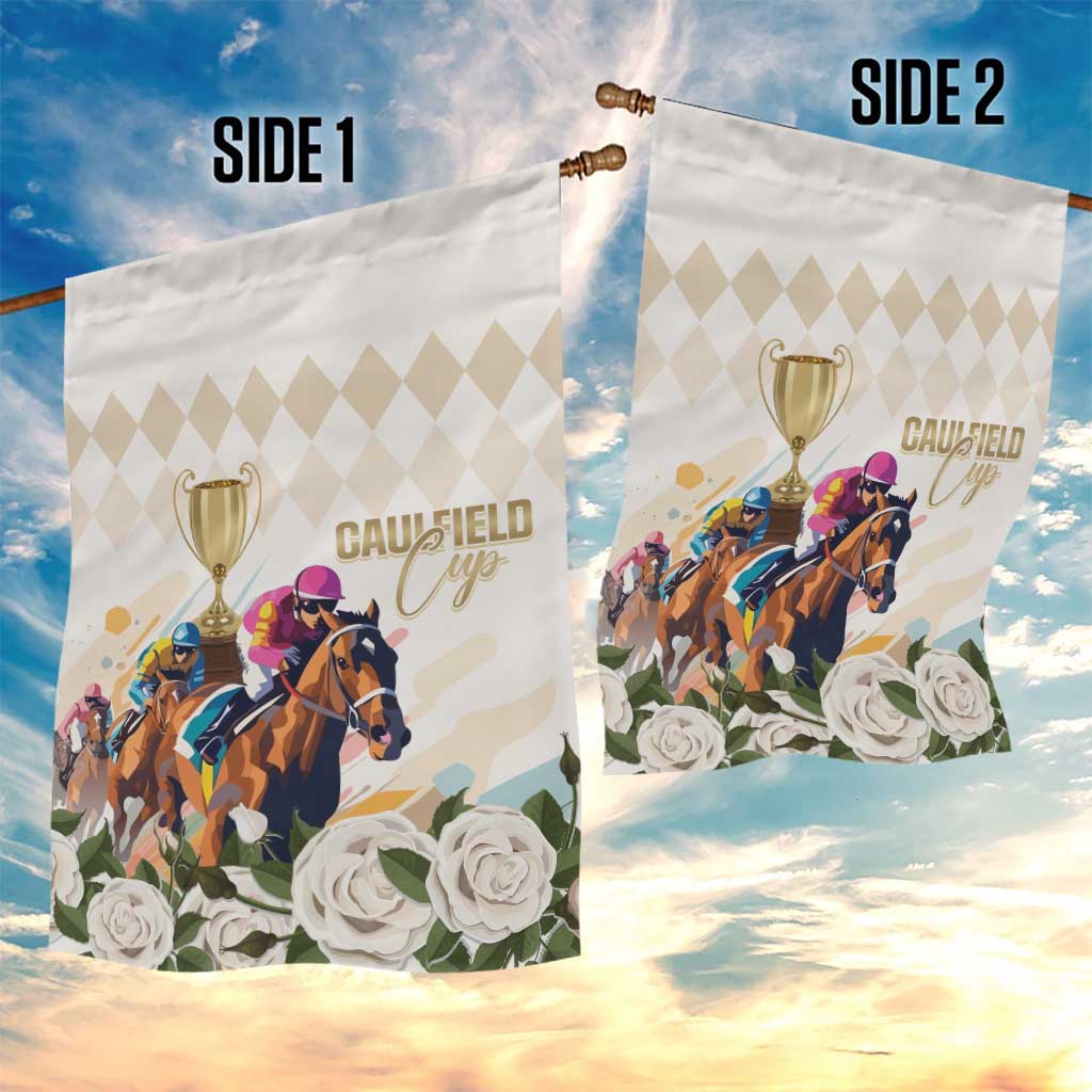 Australia Cup Caulfield Horse Racing Garden Flag Champion Trophy Mix White Roses - Wonder Print Shop