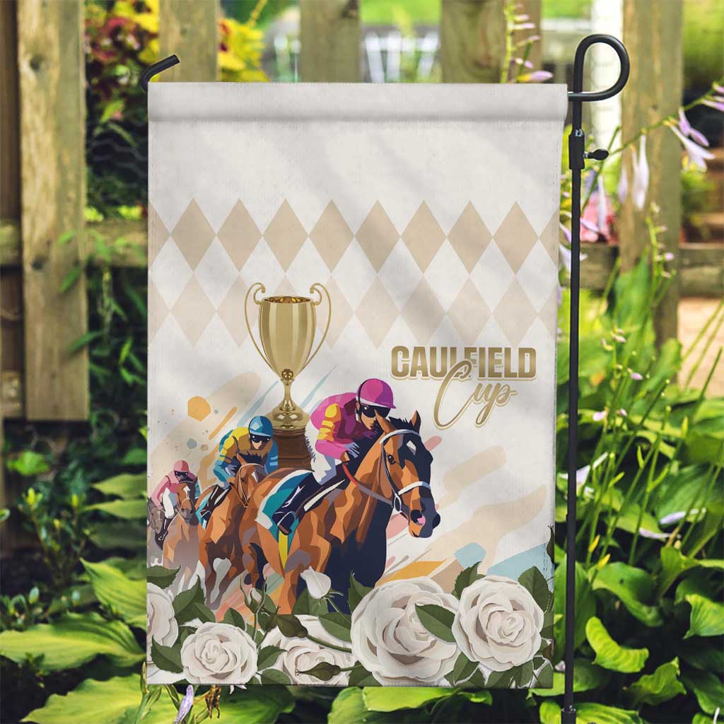 Australia Cup Caulfield Horse Racing Garden Flag Champion Trophy Mix White Roses - Wonder Print Shop