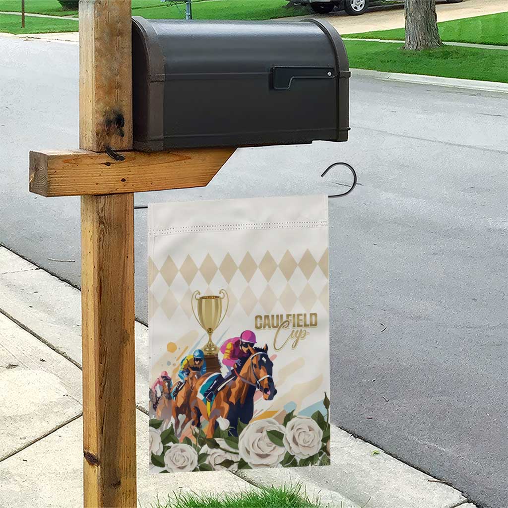 Australia Cup Caulfield Horse Racing Garden Flag Champion Trophy Mix White Roses - Wonder Print Shop