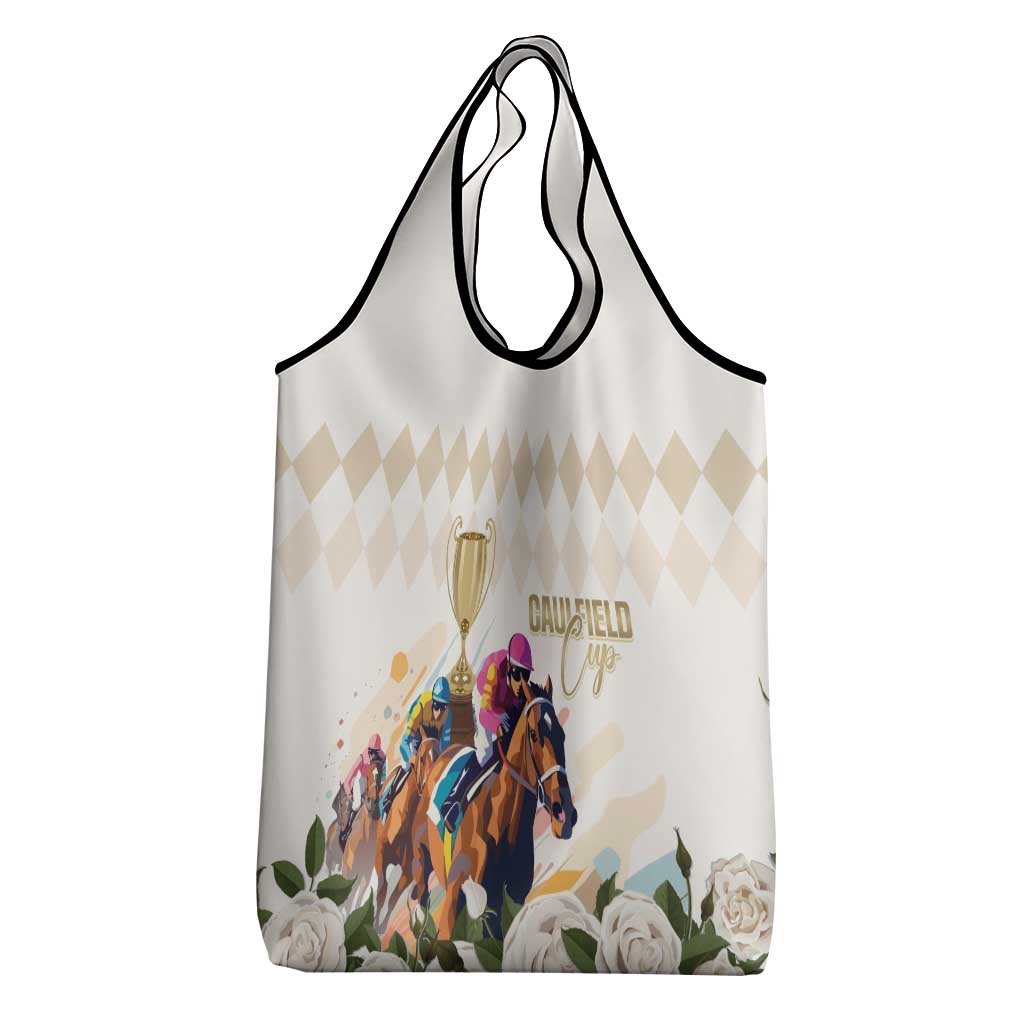 Australia Cup Caulfield Horse Racing Grocery Bag Champion Trophy Mix White Roses - Wonder Print Shop