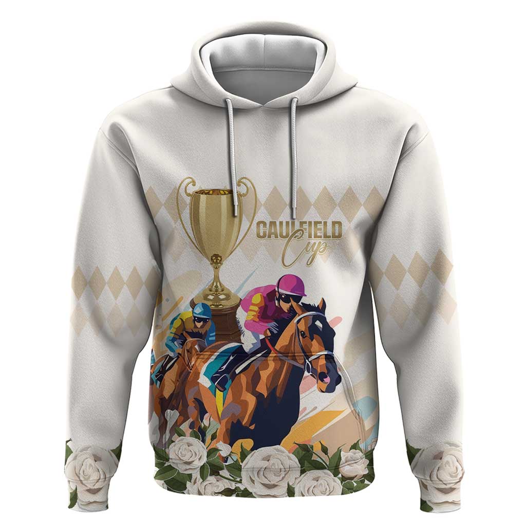 Australia Cup Caulfield Horse Racing Hoodie Champion Trophy Mix White Roses - Wonder Print Shop