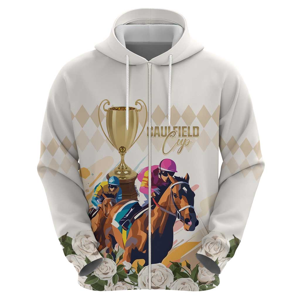 Australia Cup Caulfield Horse Racing Hoodie Champion Trophy Mix White Roses - Wonder Print Shop