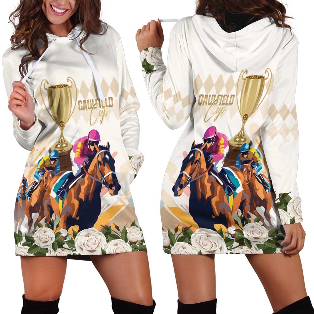 Australia Cup Caulfield Horse Racing Hoodie Dress Champion Trophy Mix White Roses - Wonder Print Shop