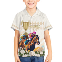 Australia Cup Caulfield Horse Racing Kid Hawaiian Shirt Champion Trophy Mix White Roses - Wonder Print Shop
