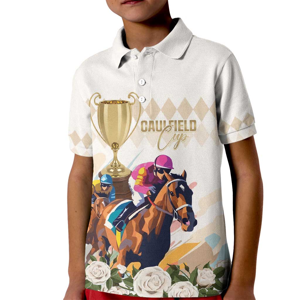 Australia Cup Caulfield Horse Racing Kid Polo Shirt Champion Trophy Mix White Roses - Wonder Print Shop