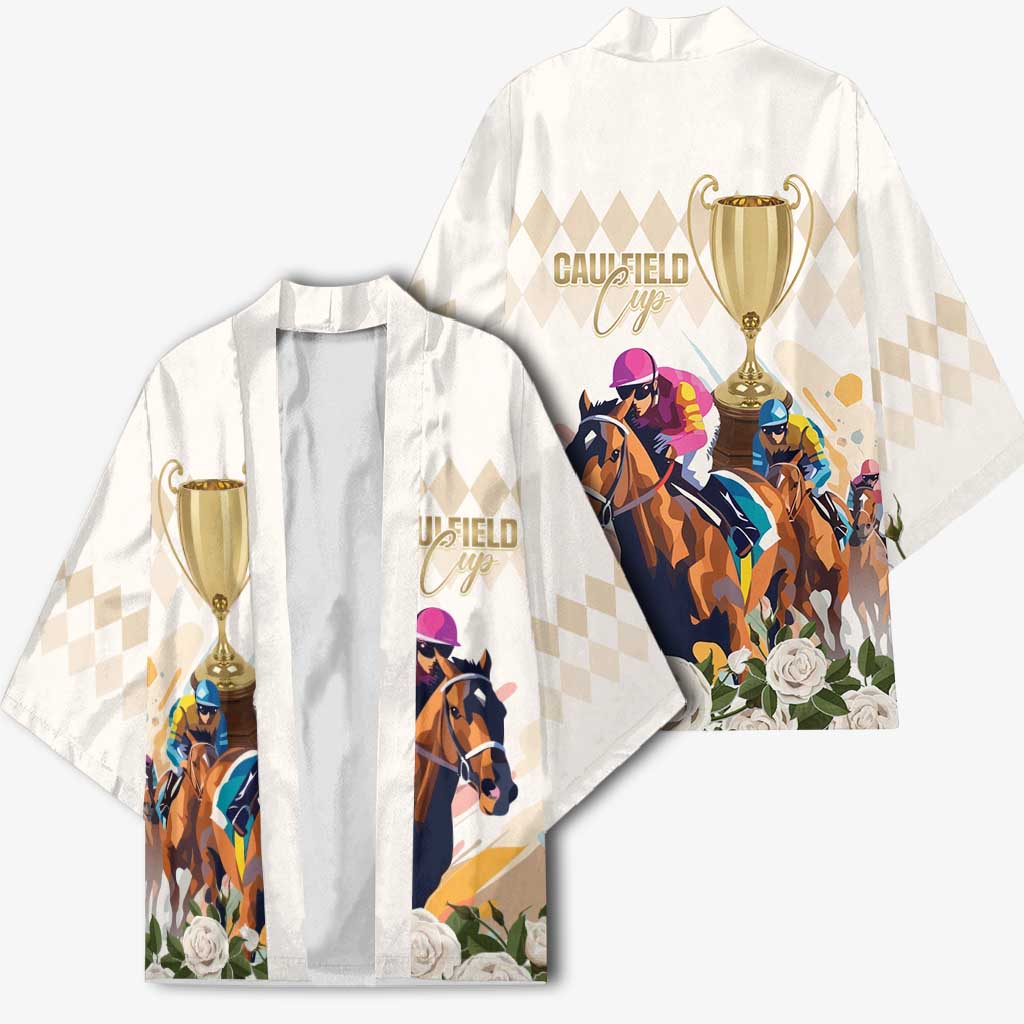 Australia Cup Caulfield Horse Racing Kimono Champion Trophy Mix White Roses - Wonder Print Shop