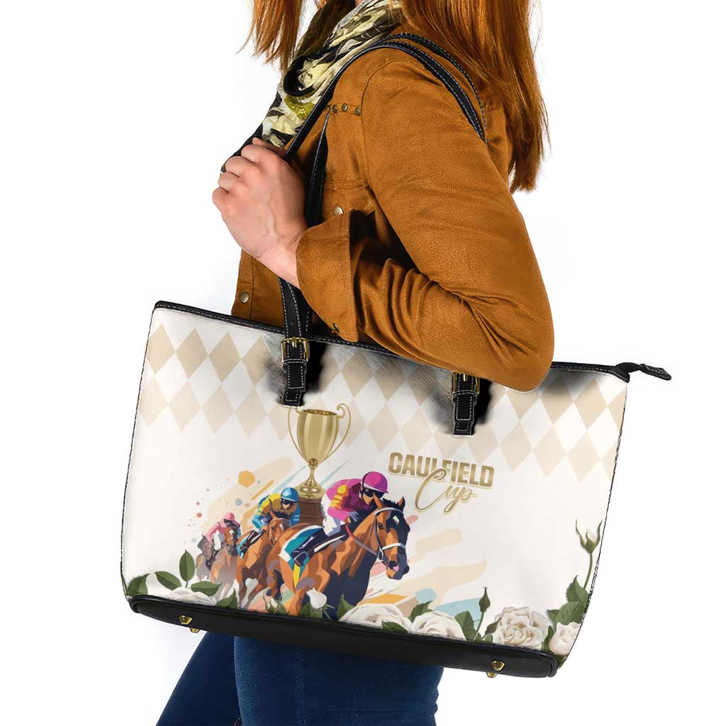 Australia Cup Caulfield Horse Racing Leather Tote Bag Champion Trophy Mix White Roses - Wonder Print Shop