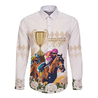 Australia Cup Caulfield Horse Racing Long Sleeve Button Shirt Champion Trophy Mix White Roses - Wonder Print Shop