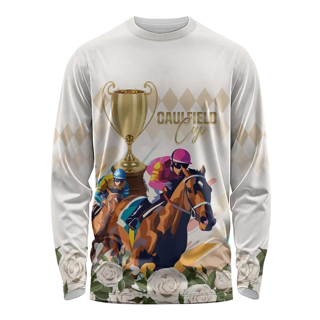 Australia Cup Caulfield Horse Racing Long Sleeve Shirt Champion Trophy Mix White Roses - Wonder Print Shop