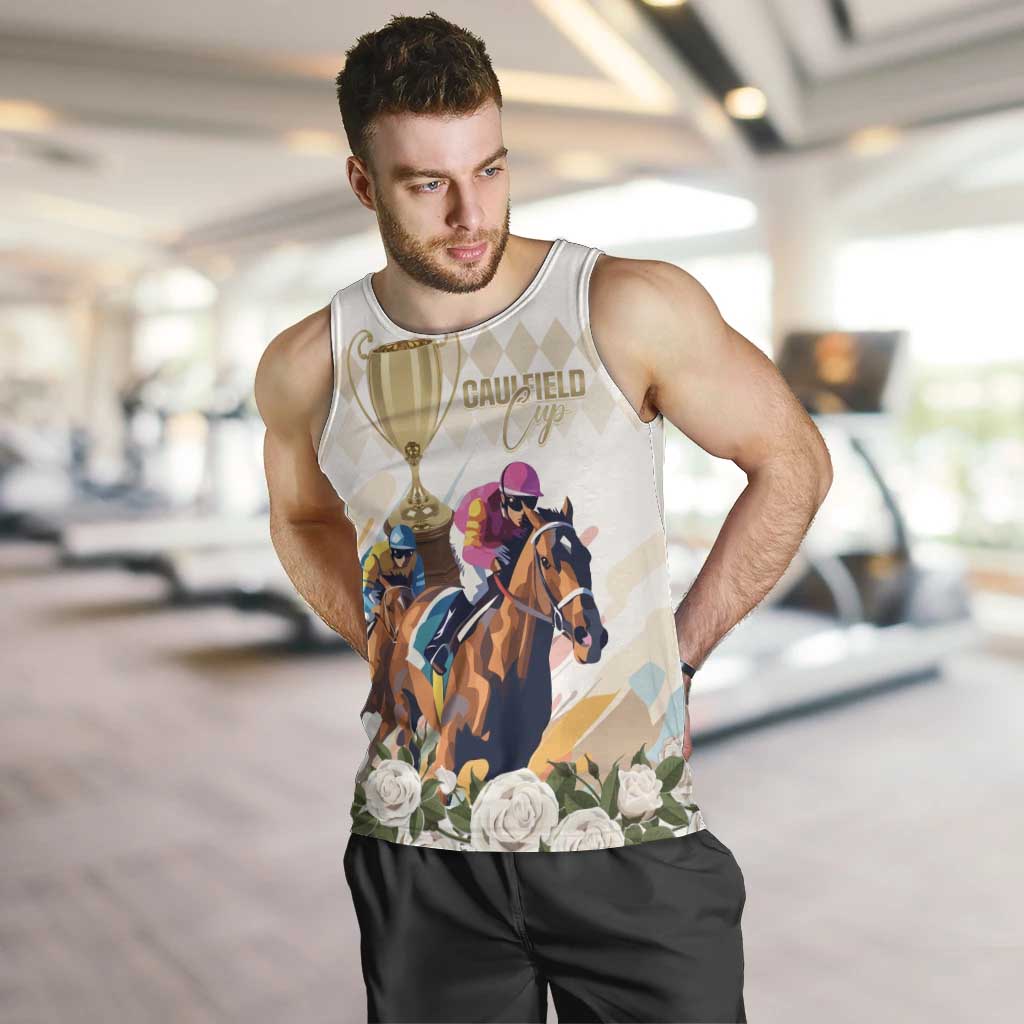 Australia Cup Caulfield Horse Racing Men Tank Top Champion Trophy Mix White Roses - Wonder Print Shop