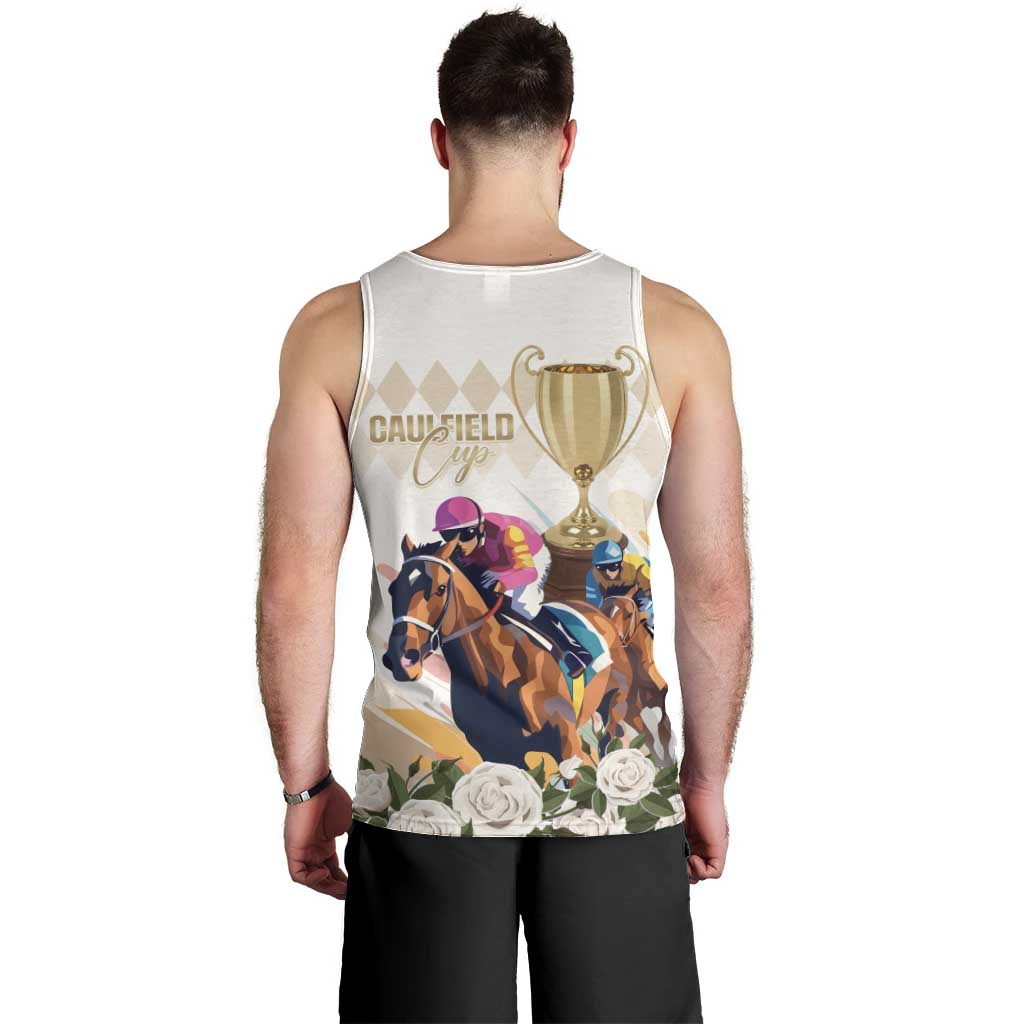 Australia Cup Caulfield Horse Racing Men Tank Top Champion Trophy Mix White Roses - Wonder Print Shop