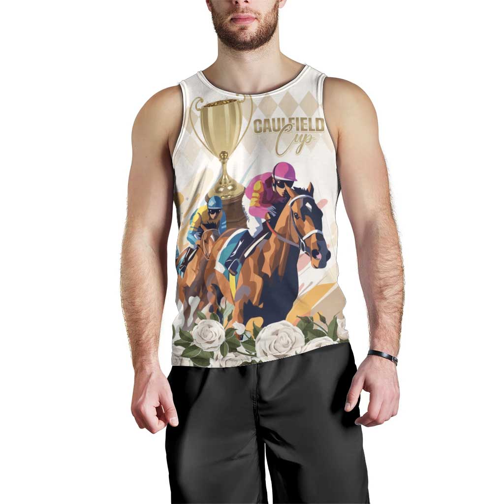Australia Cup Caulfield Horse Racing Men Tank Top Champion Trophy Mix White Roses - Wonder Print Shop