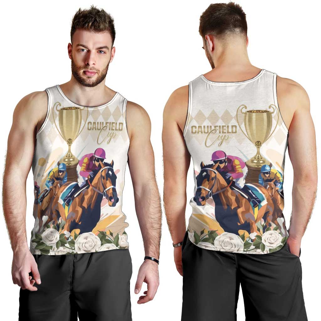 Australia Cup Caulfield Horse Racing Men Tank Top Champion Trophy Mix White Roses - Wonder Print Shop