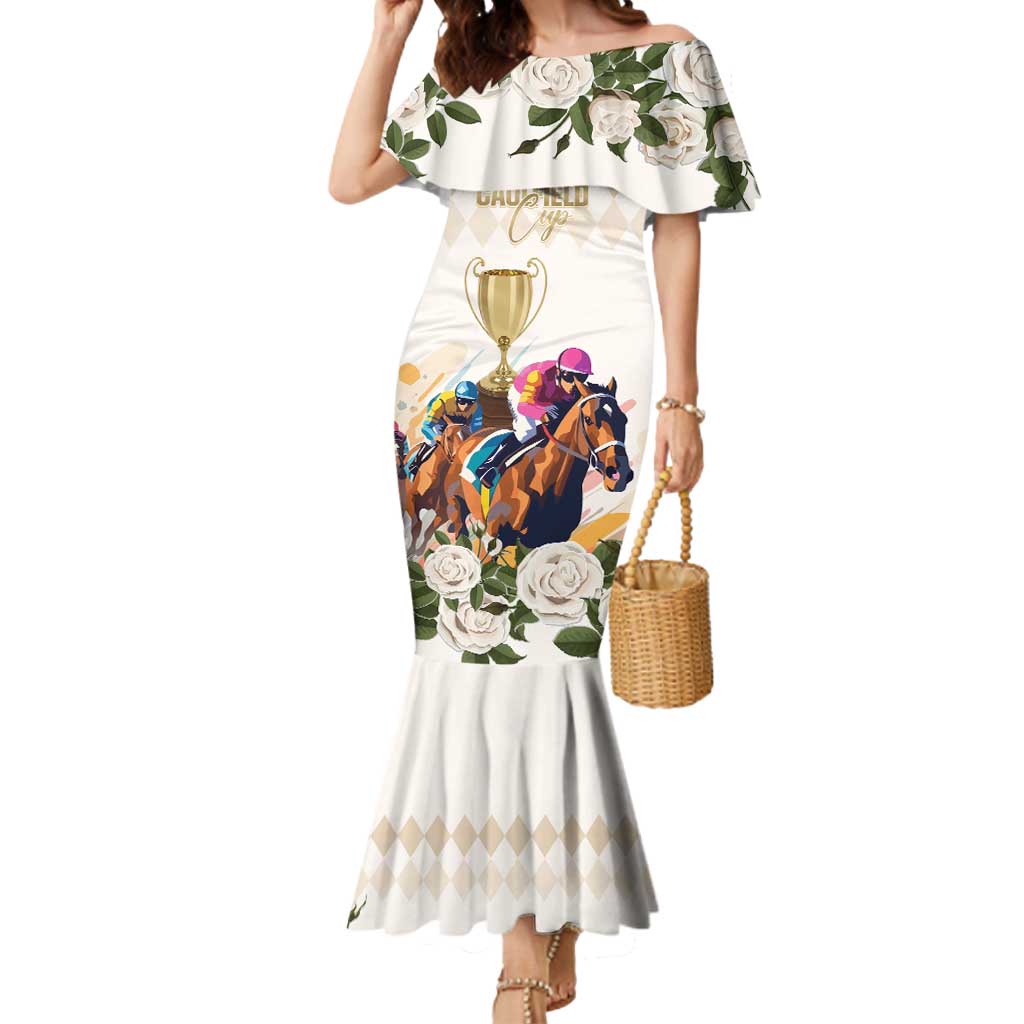 Australia Cup Caulfield Horse Racing Mermaid Dress Champion Trophy Mix White Roses - Wonder Print Shop