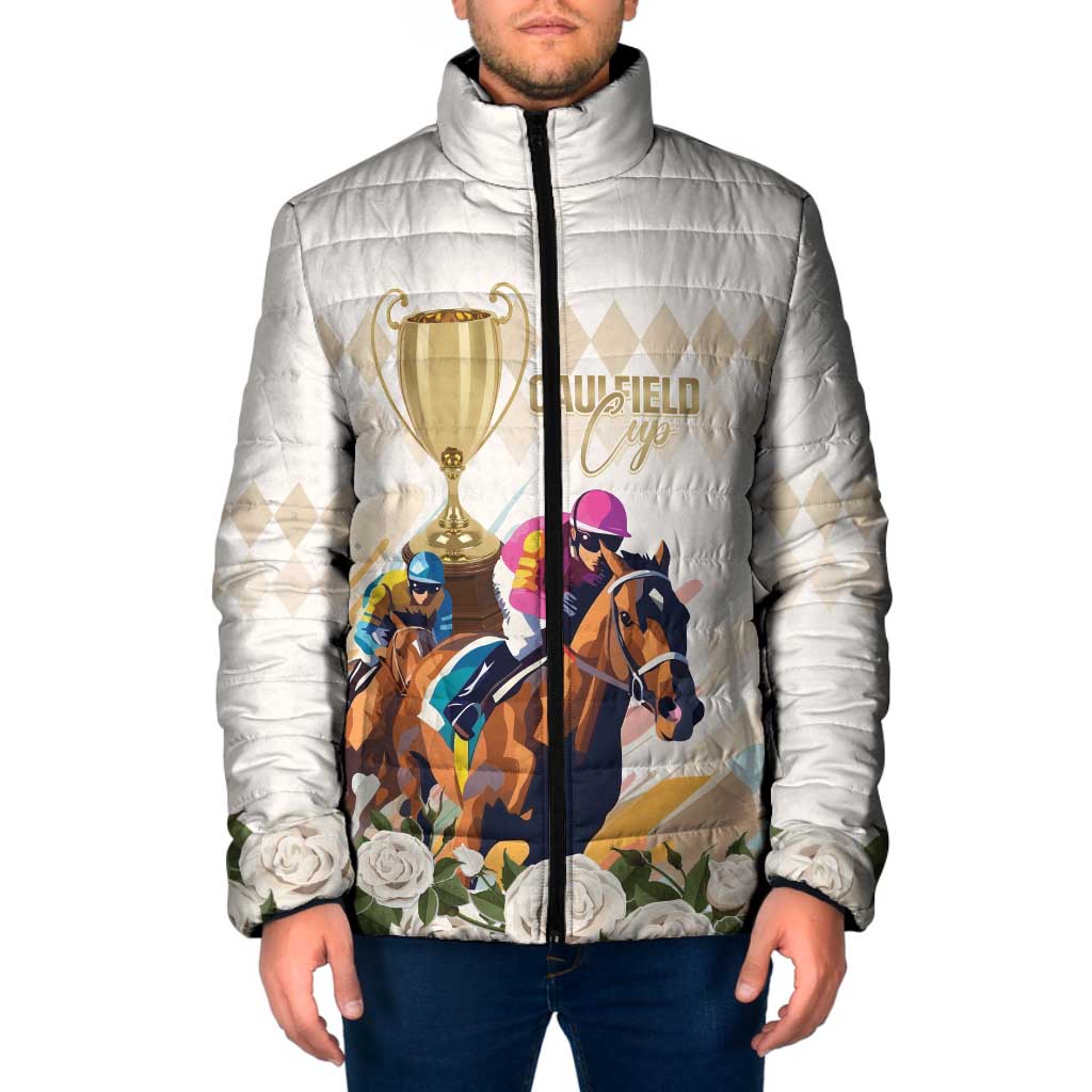 Australia Cup Caulfield Horse Racing Padded Jacket Champion Trophy Mix White Roses - Wonder Print Shop