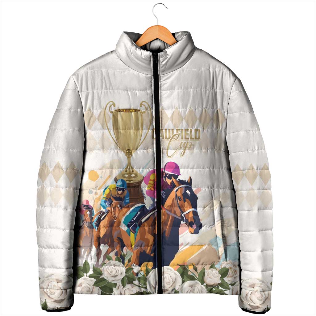 Australia Cup Caulfield Horse Racing Padded Jacket Champion Trophy Mix White Roses - Wonder Print Shop