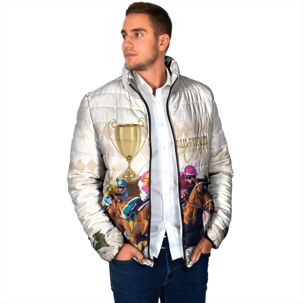 Australia Cup Caulfield Horse Racing Padded Jacket Champion Trophy Mix White Roses - Wonder Print Shop