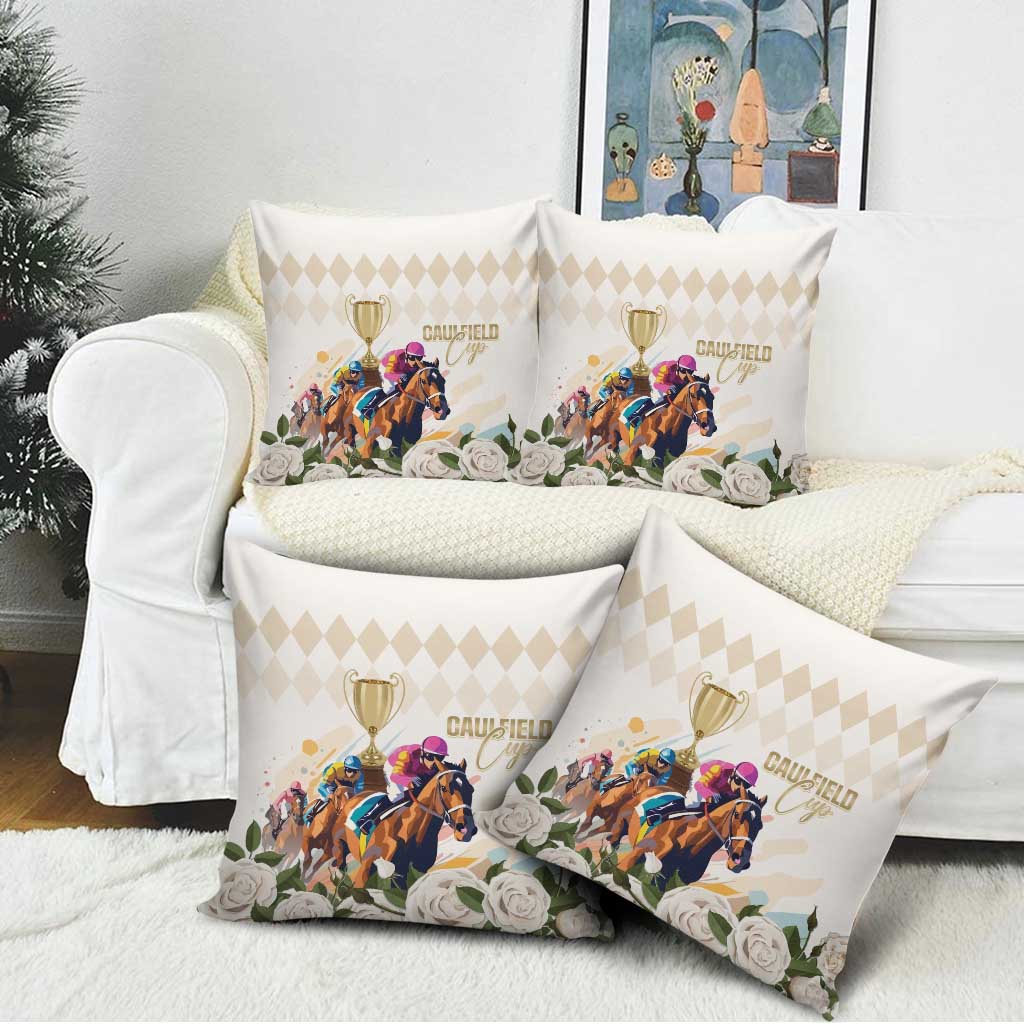 Australia Cup Caulfield Horse Racing Pillow Cover Champion Trophy Mix White Roses - Wonder Print Shop