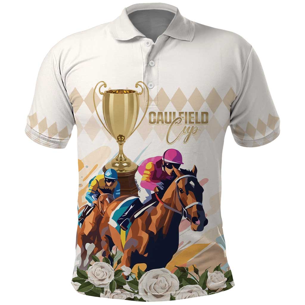 Australia Cup Caulfield Horse Racing Polo Shirt Champion Trophy Mix White Roses - Wonder Print Shop