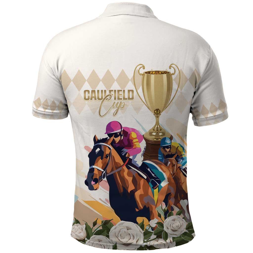 Australia Cup Caulfield Horse Racing Polo Shirt Champion Trophy Mix White Roses - Wonder Print Shop
