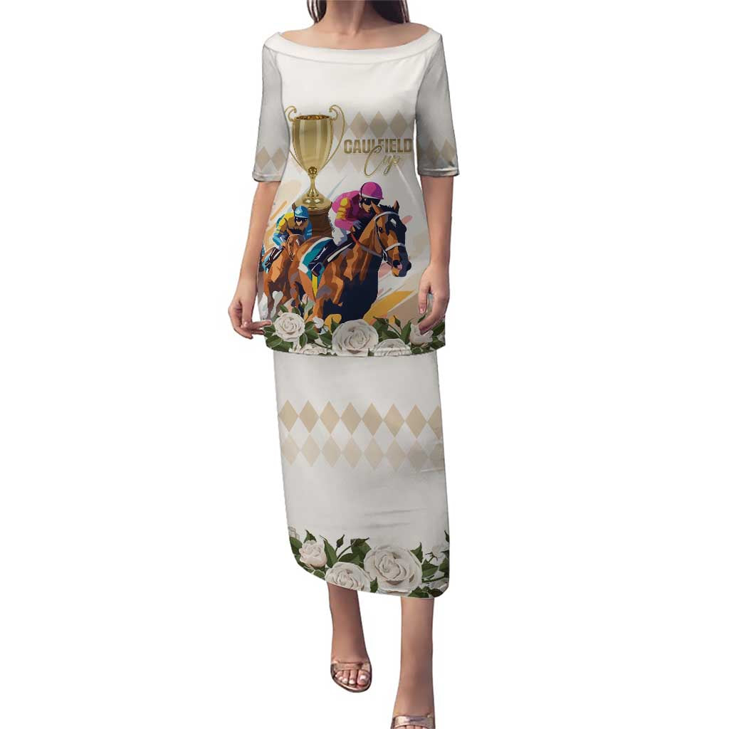 Australia Cup Caulfield Horse Racing Puletasi Champion Trophy Mix White Roses - Wonder Print Shop