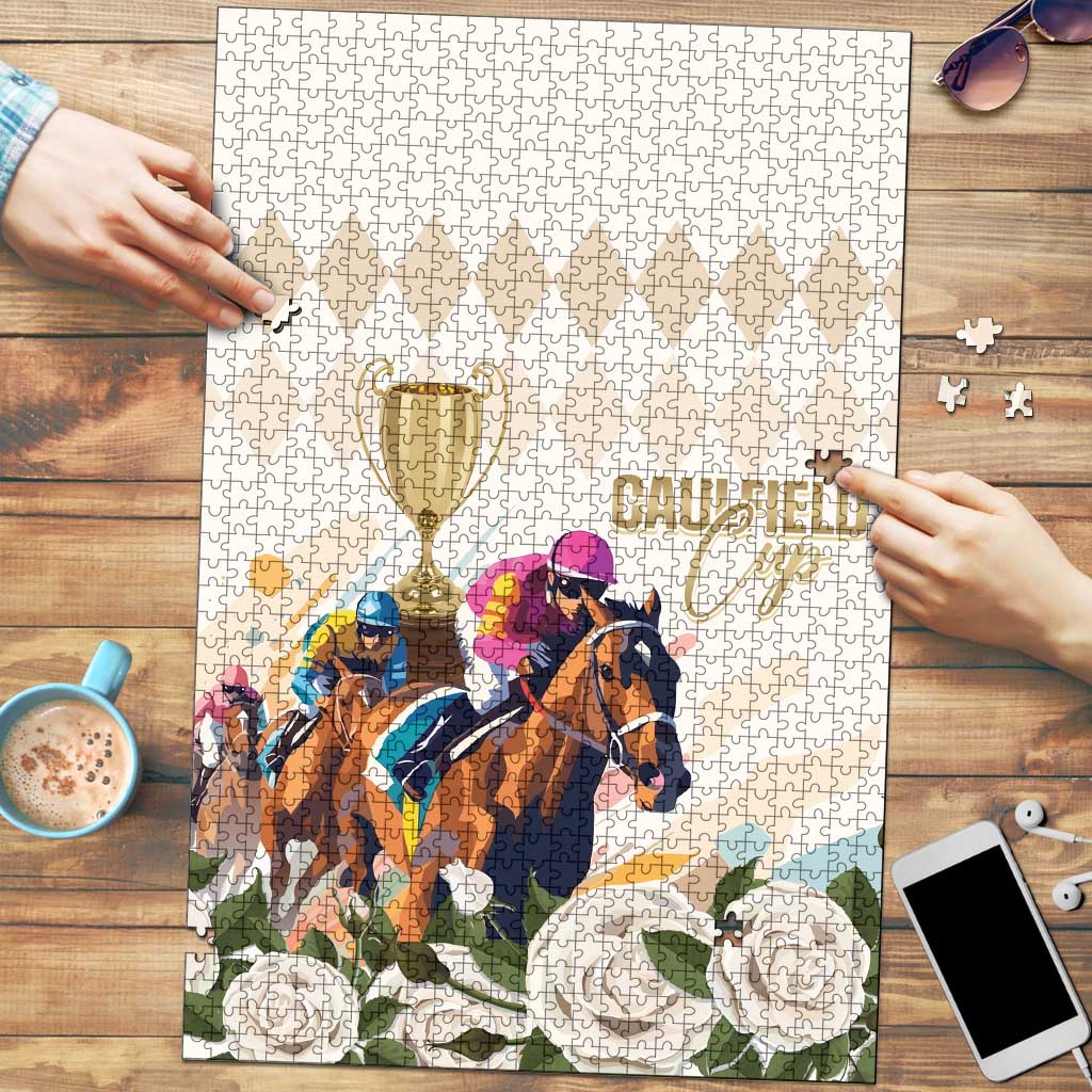 Australia Cup Caulfield Horse Racing Puzzle Champion Trophy Mix White Roses - Wonder Print Shop