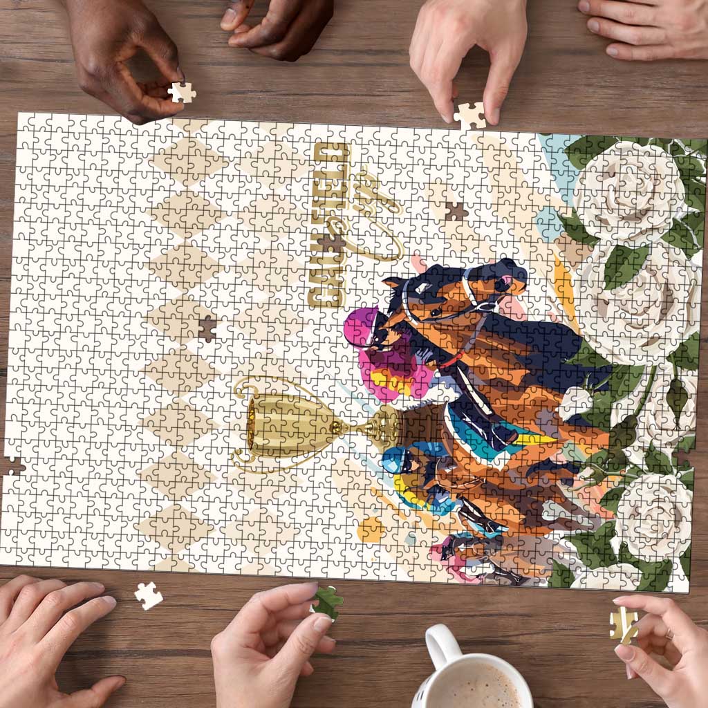 Australia Cup Caulfield Horse Racing Puzzle Champion Trophy Mix White Roses - Wonder Print Shop