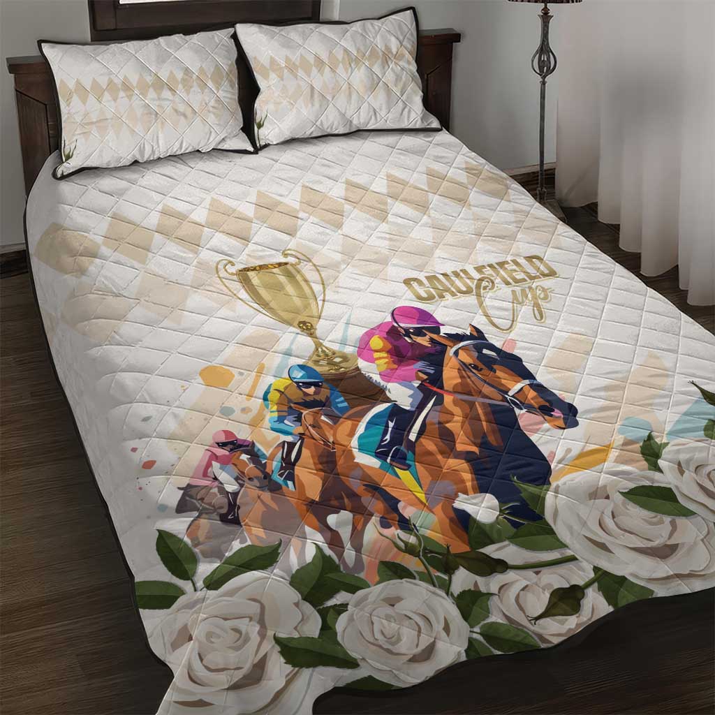 Australia Cup Caulfield Horse Racing Quilt Bed Set Champion Trophy Mix White Roses - Wonder Print Shop