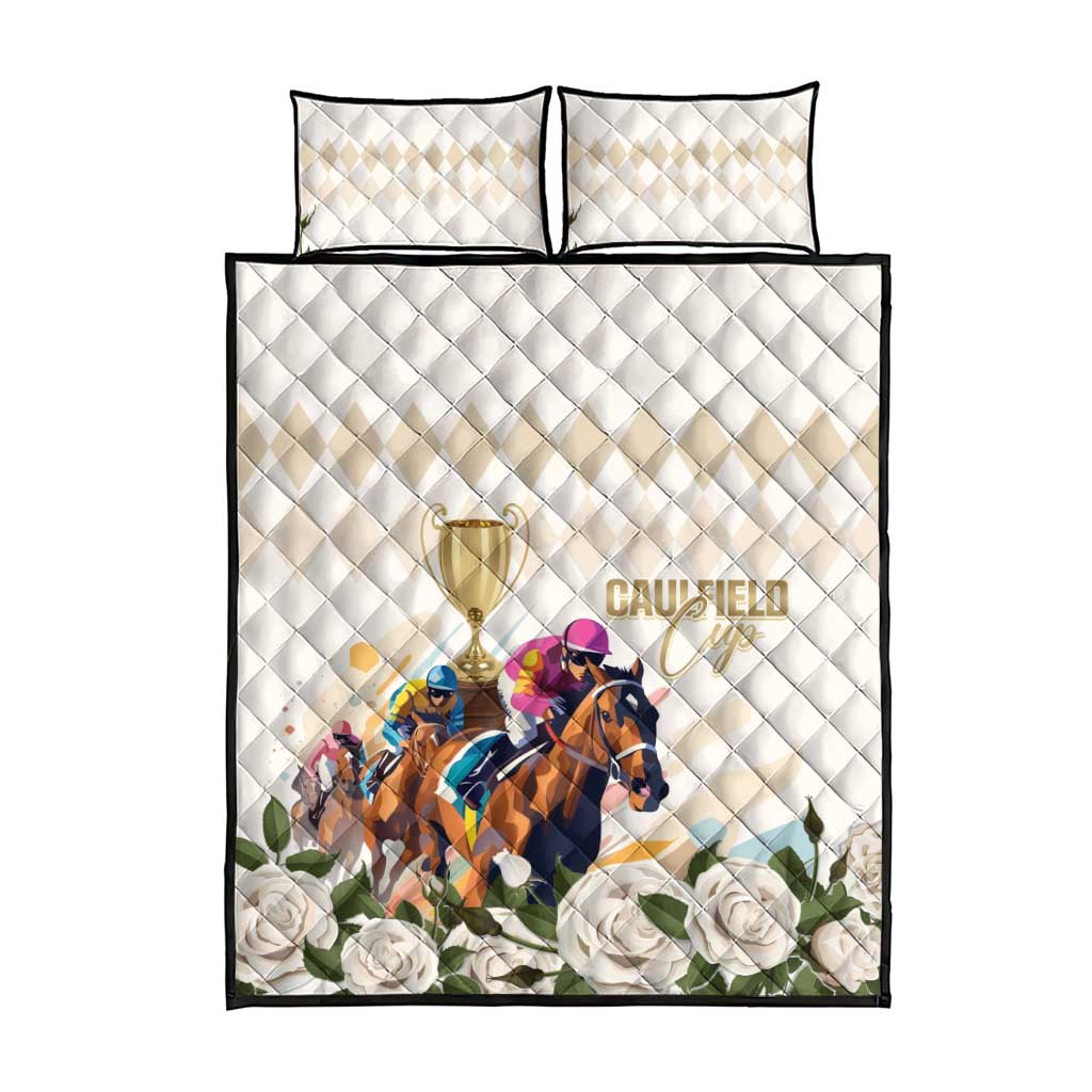 Australia Cup Caulfield Horse Racing Quilt Bed Set Champion Trophy Mix White Roses - Wonder Print Shop