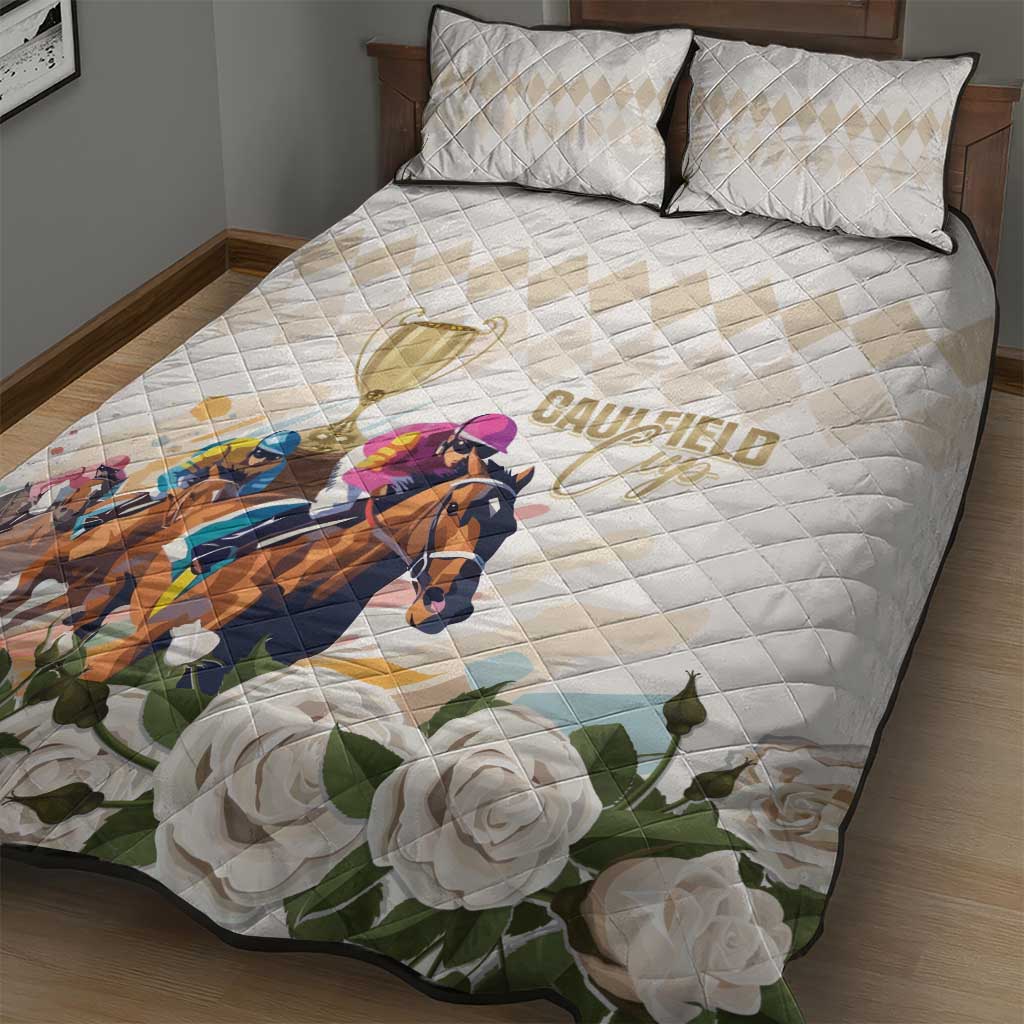 Australia Cup Caulfield Horse Racing Quilt Bed Set Champion Trophy Mix White Roses - Wonder Print Shop